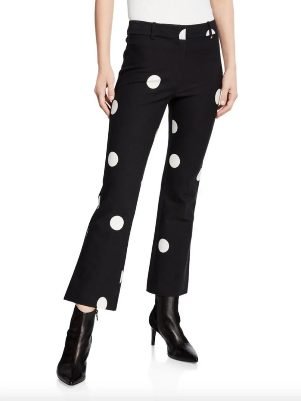 Derek Lam 10 Crosby | Size 8 | Cropped Flare Pants in Black and Ivory Polka Dot - Picture 3 of 15